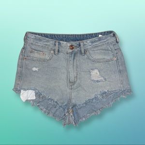 Cut Off Denim Frayed Hem Light Wash Shorts